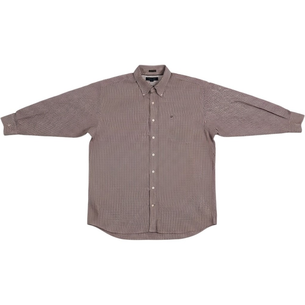 Tommy Hilfiger Mens XXL Gingham Button Down Shirt Burgundy 80s 2 Ply Fabric